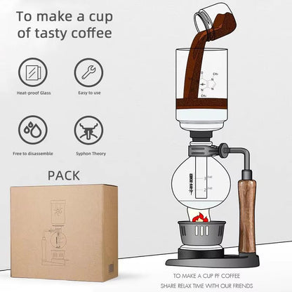 MHW3BOMBER Japanese Siphon Coffee Maker  Premium Vacuum Brewer With Wooden Handle 13 Cup Glass Drip 2
