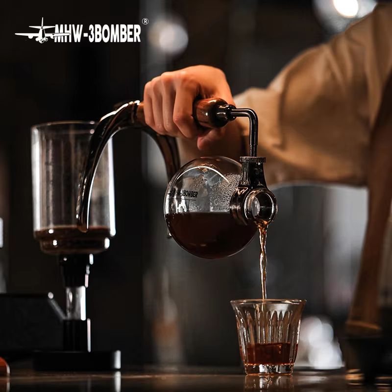 MHW3BOMBER Japanese Siphon Coffee Maker  Premium Vacuum Brewer With Wooden Handle 13 Cup Glass Drip 4