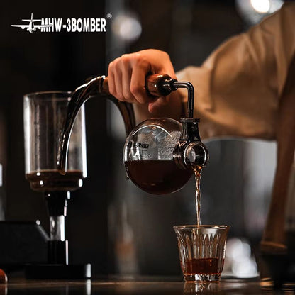 MHW3BOMBER Japanese Siphon Coffee Maker  Premium Vacuum Brewer With Wooden Handle 13 Cup Glass Drip 4