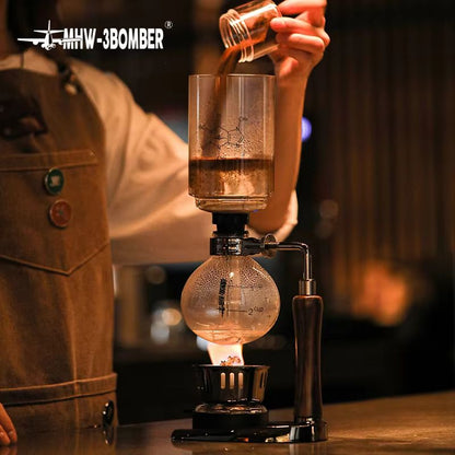 MHW3BOMBER Japanese Siphon Coffee Maker  Premium Vacuum Brewer With Wooden Handle 13 Cup Glass Drip 5
