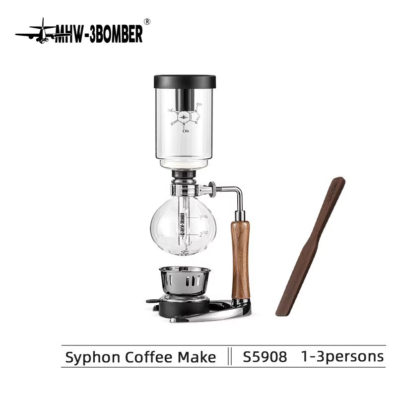 MHW3BOMBER Japanese Siphon Coffee Maker  Premium Vacuum Brewer With Wooden Handle 13 Cup Glass Drip 6
