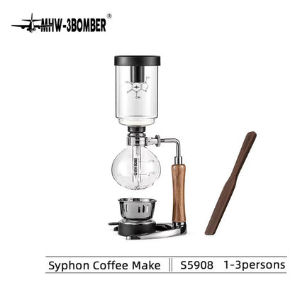 MHW3BOMBER Japanese Siphon Coffee Maker  Premium Vacuum Brewer With Wooden Handle 13 Cup Glass Drip 6