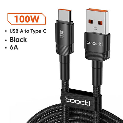 Toocki 100W USB TypeC Fast Charging Cable  6A HighSpeed Data Cable For Samsung Xiaomi Huawei OnePlu 6