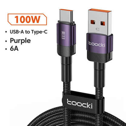 Toocki 100W USB TypeC Fast Charging Cable  6A HighSpeed Data Cable For Samsung Xiaomi Huawei OnePlu 7