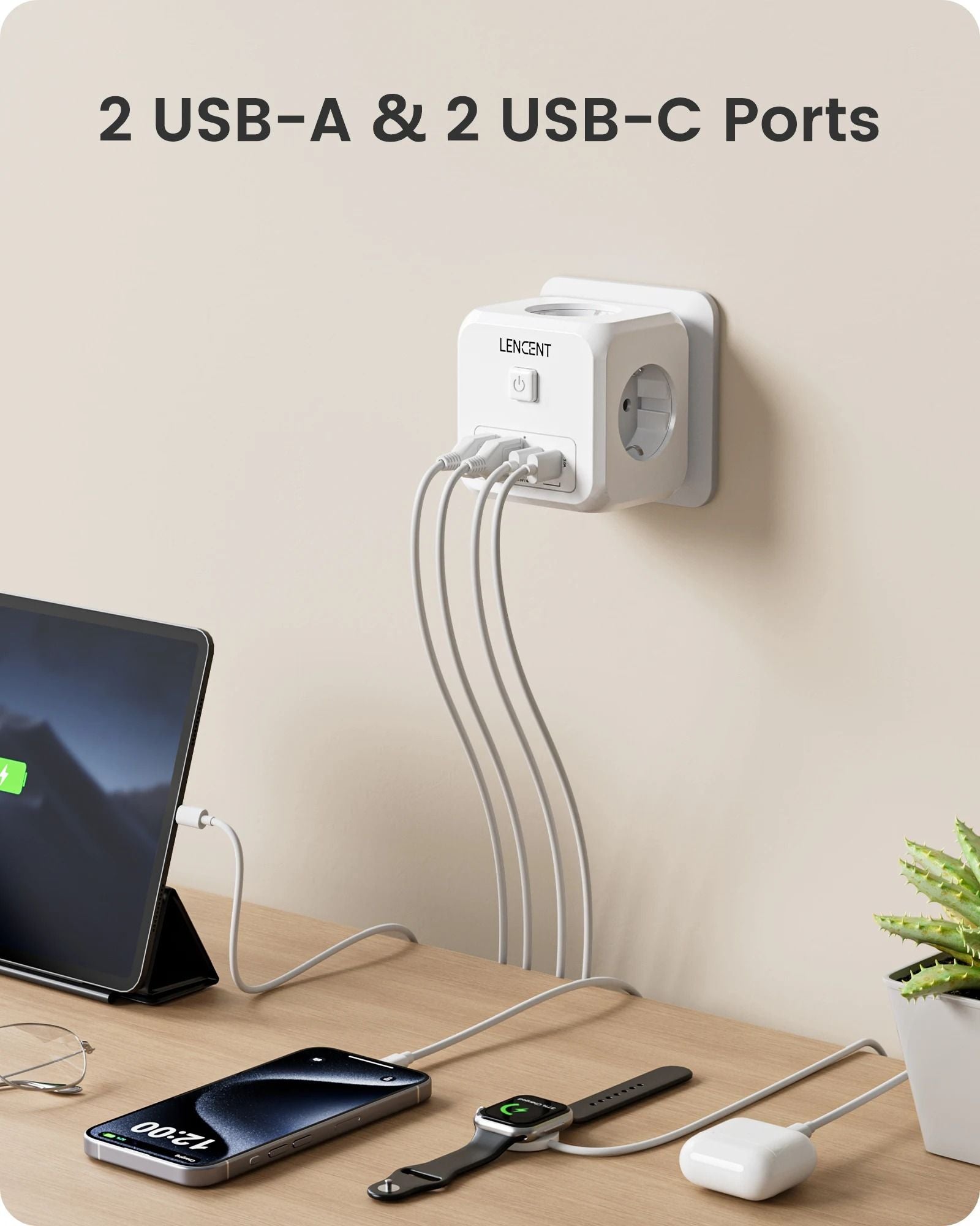 7 In 1 EU Plug Wall Socket Extender With USB A And USB C Ports 2
