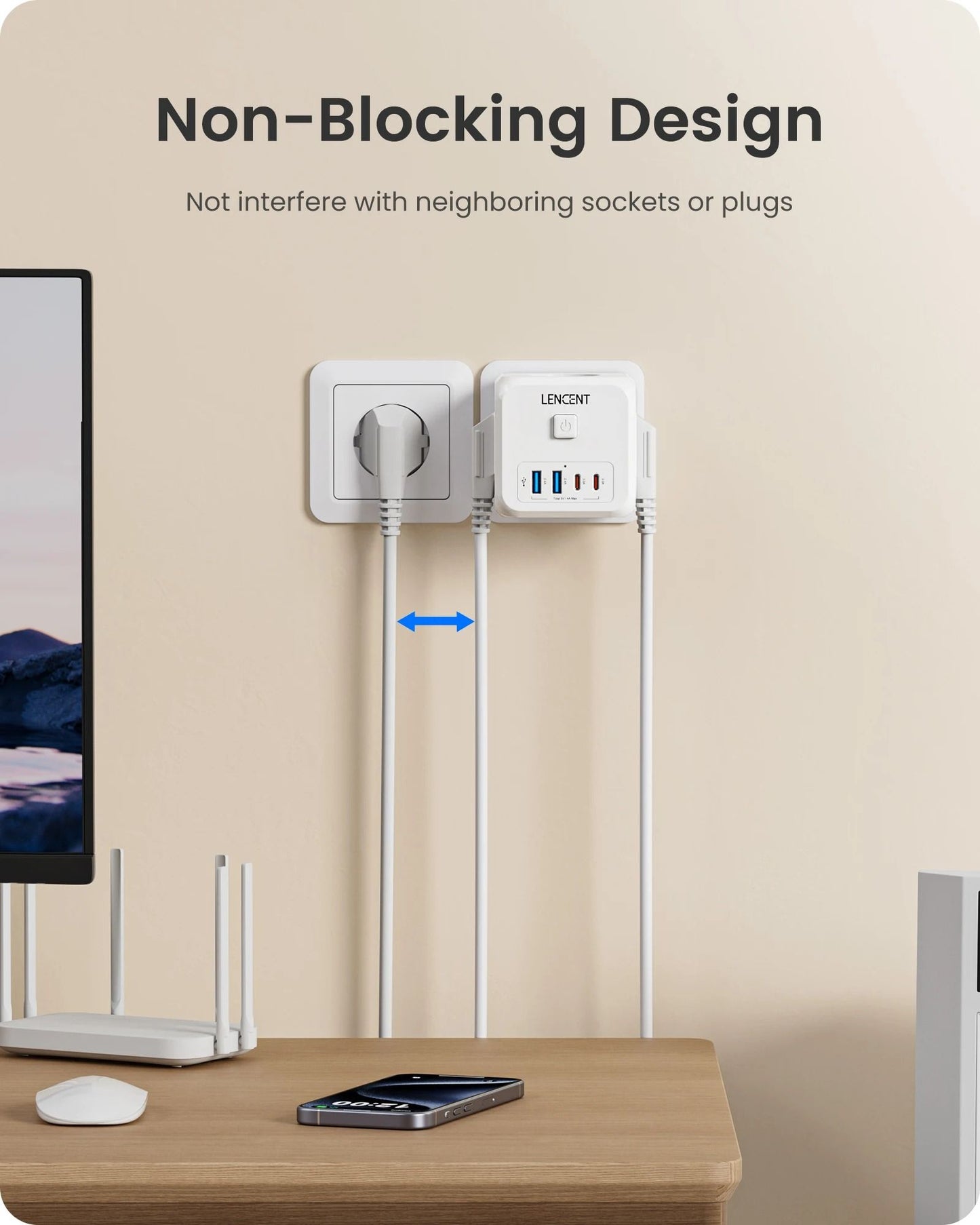 7 In 1 EU Plug Wall Socket Extender With USB A And USB C Ports 3