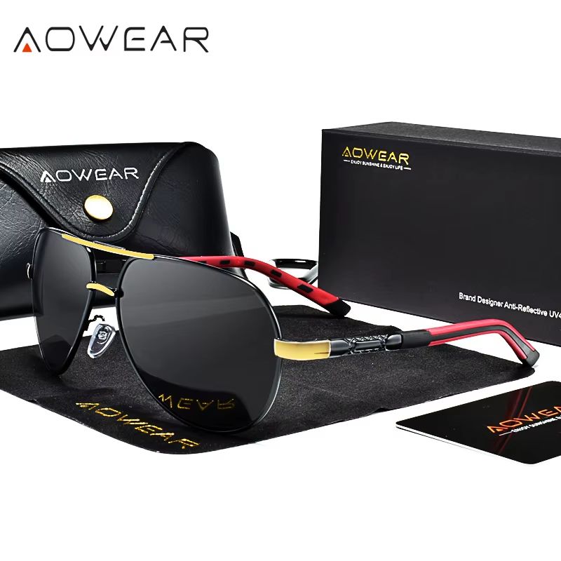 AOWEAR Aviation Polarized Sunglasses For Men  Aluminum Alloy Driving  Designer Mirror Eyewear 9