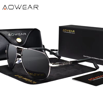 AOWEAR Aviation Polarized Sunglasses For Men  Aluminum Alloy Driving  Designer Mirror Eyewear 10
