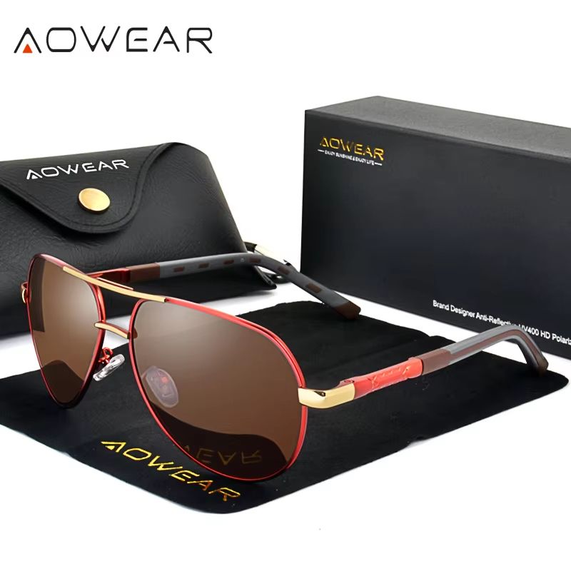 AOWEAR Aviation Polarized Sunglasses For Men  Aluminum Alloy Driving  Designer Mirror Eyewear 11