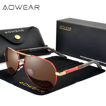 AOWEAR Aviation Polarized Sunglasses For Men  Aluminum Alloy Driving  Designer Mirror Eyewear 11