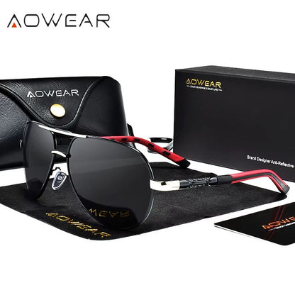 AOWEAR Aviation Polarized Sunglasses For Men  Aluminum Alloy Driving  Designer Mirror Eyewear 1