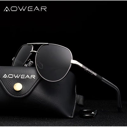 AOWEAR Aviation Polarized Sunglasses For Men  Aluminum Alloy Driving  Designer Mirror Eyewear 2