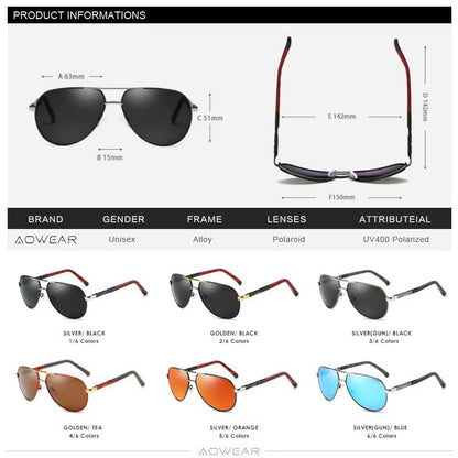 AOWEAR Aviation Polarized Sunglasses For Men  Aluminum Alloy Driving  Designer Mirror Eyewear 4