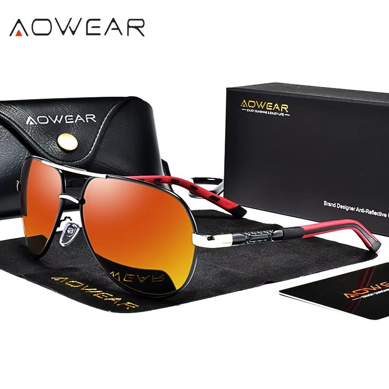 AOWEAR Aviation Polarized Sunglasses For Men  Aluminum Alloy Driving  Designer Mirror Eyewear 6