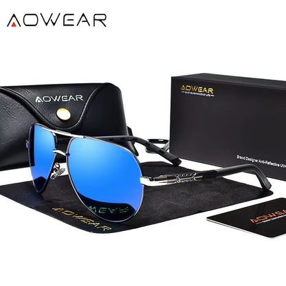 AOWEAR Aviation Polarized Sunglasses For Men  Aluminum Alloy Driving  Designer Mirror Eyewear 8