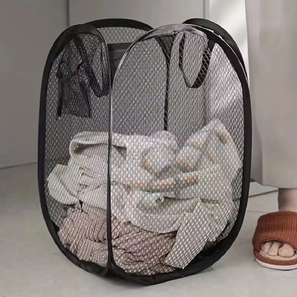 Foldable Mesh Pop-Up Laundry Basket – Large Capacity Dirty Clothes Organizer