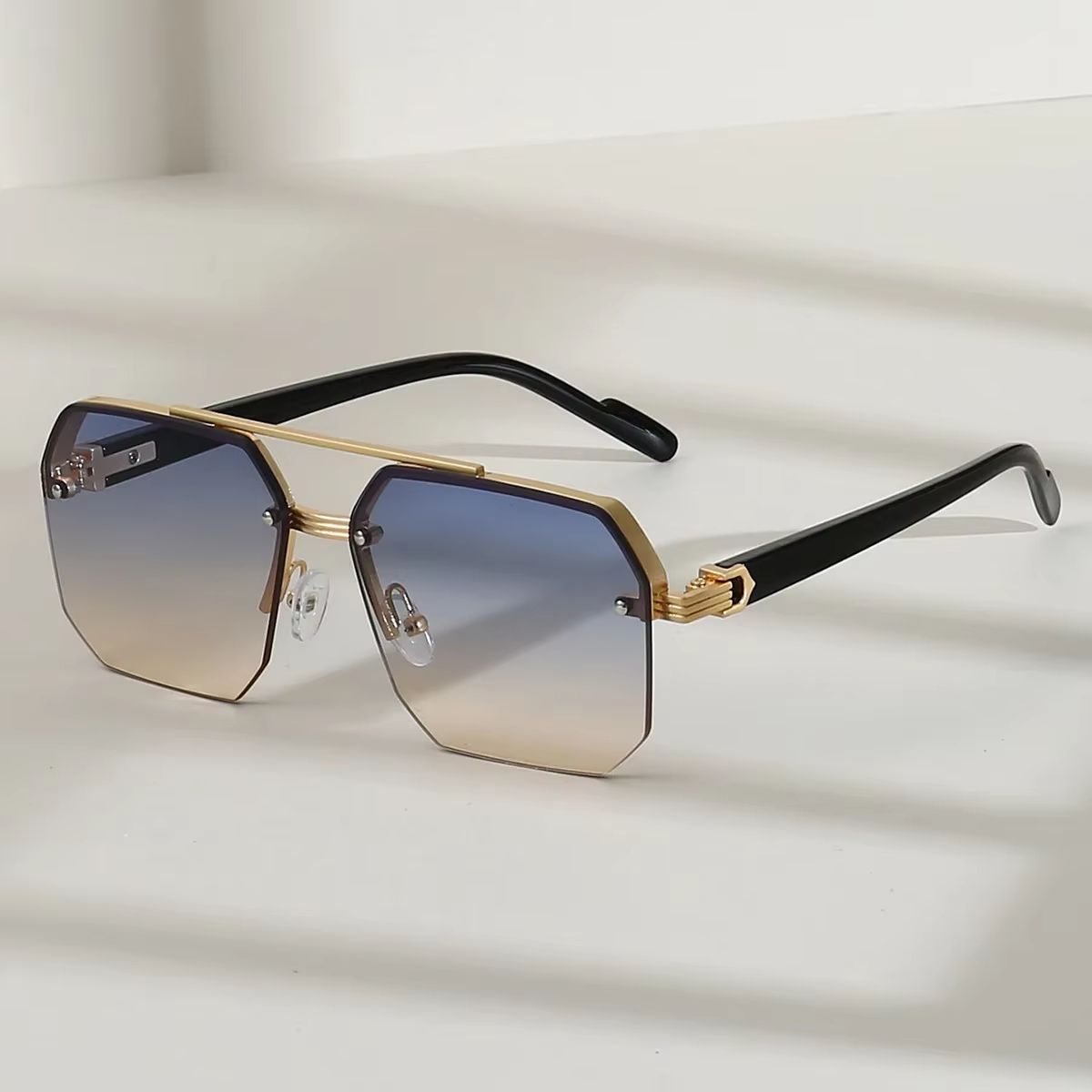 Men's Retro Metal Sunglasses – Half Frame Square Design for Outdoor Sports & Casual Fashion