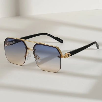 Men's Retro Metal Sunglasses – Half Frame Square Design for Outdoor Sports & Casual Fashion