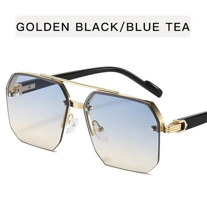 Mens Retro Metal Sunglasses  Half Frame Square Design For Outdoor Sports  Casual Fashion 9