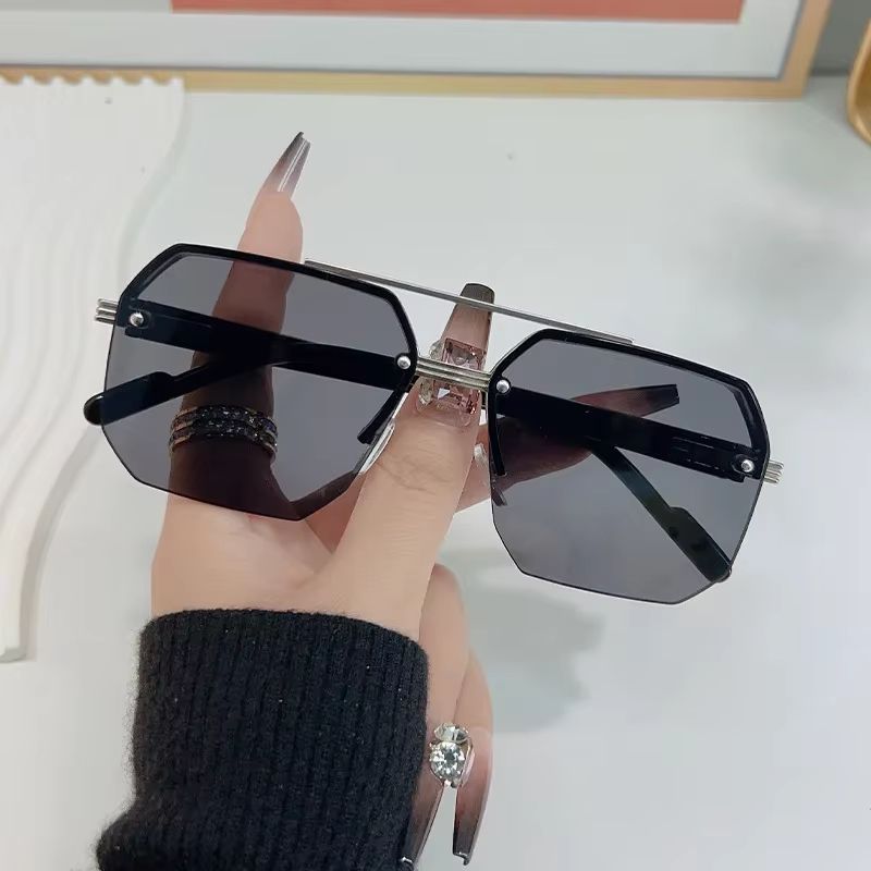 Mens Retro Metal Sunglasses  Half Frame Square Design For Outdoor Sports  Casual Fashion 2