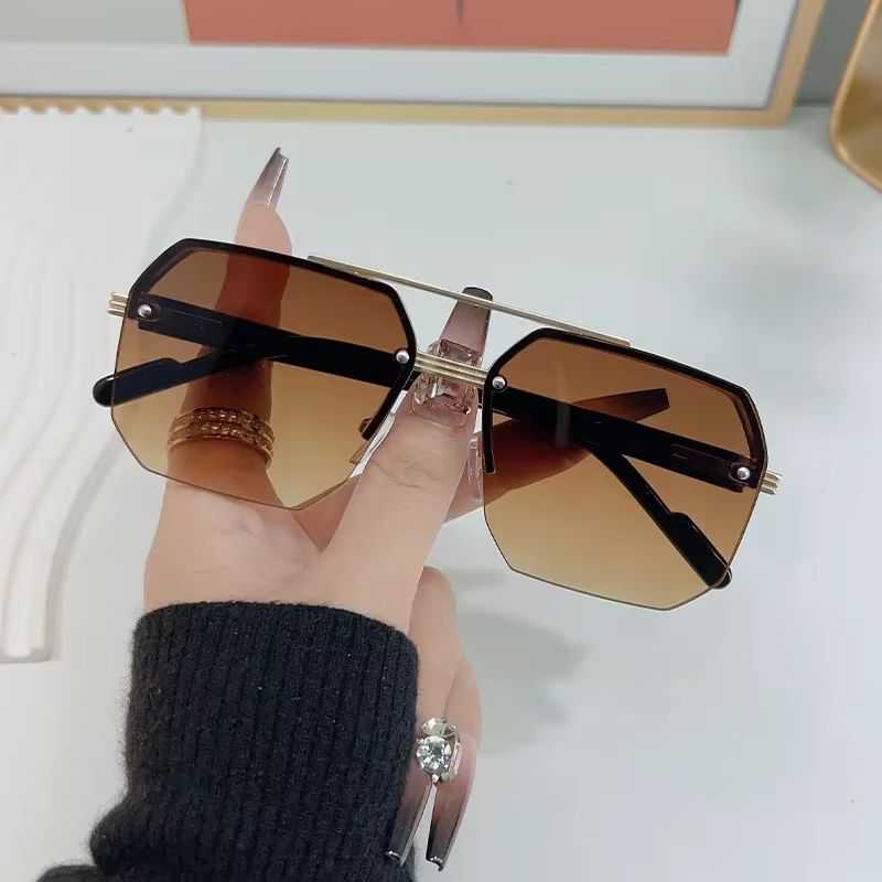 Mens Retro Metal Sunglasses  Half Frame Square Design For Outdoor Sports  Casual Fashion 3