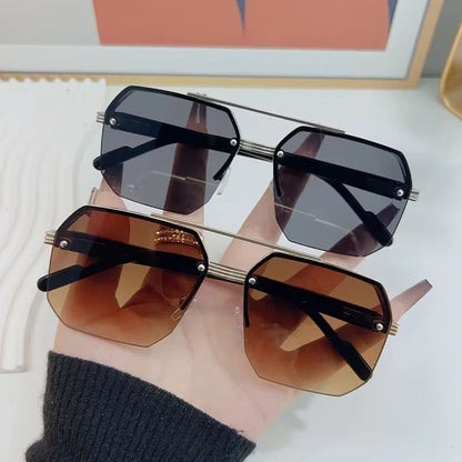 Mens Retro Metal Sunglasses  Half Frame Square Design For Outdoor Sports  Casual Fashion 4