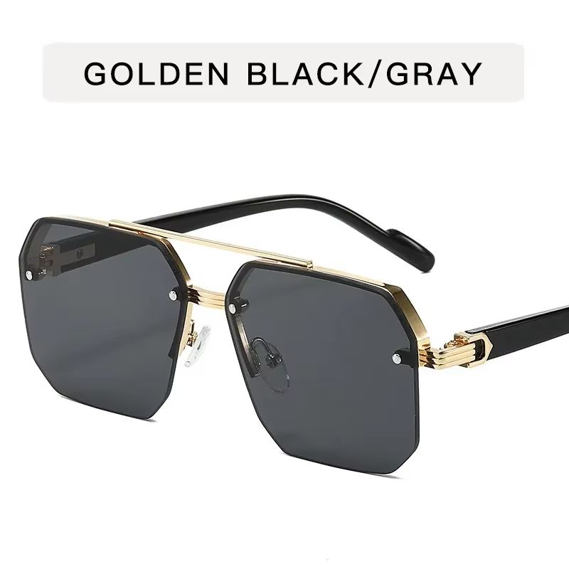Mens Retro Metal Sunglasses  Half Frame Square Design For Outdoor Sports  Casual Fashion 6