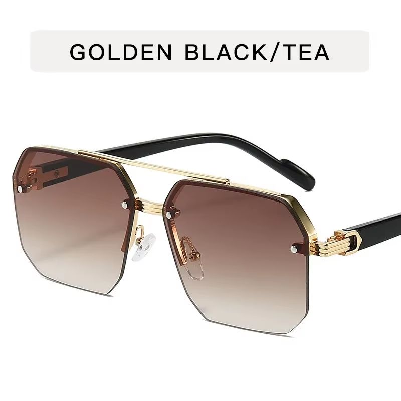 Mens Retro Metal Sunglasses  Half Frame Square Design For Outdoor Sports  Casual Fashion 8