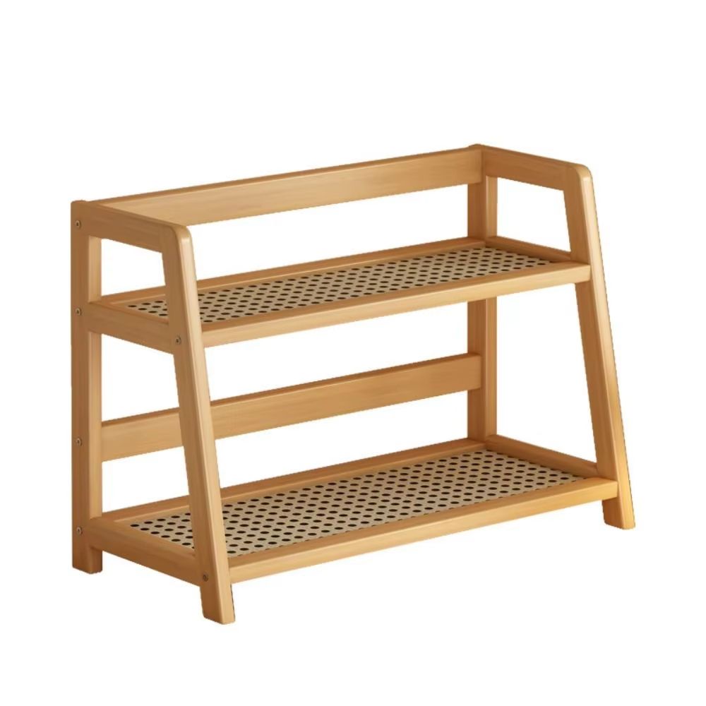 NaturalWood Rattan Desktop Organizer – Wooden Storage Shelf & Countertop Spice Rack