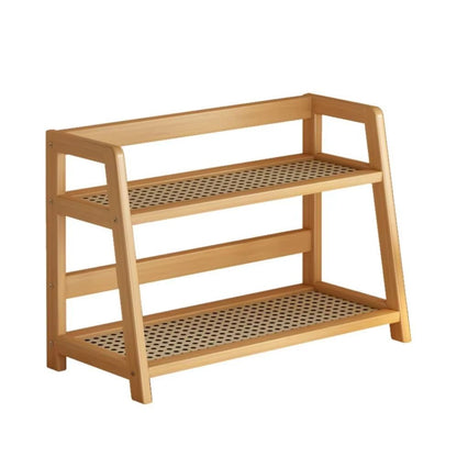NaturalWood Rattan Desktop Organizer – Wooden Storage Shelf & Countertop Spice Rack