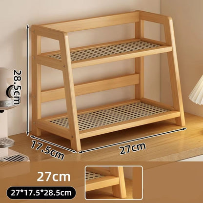 NaturalWood Rattan Desktop Organizer  Wooden Storage Shelf  Countertop Spice Rack 1