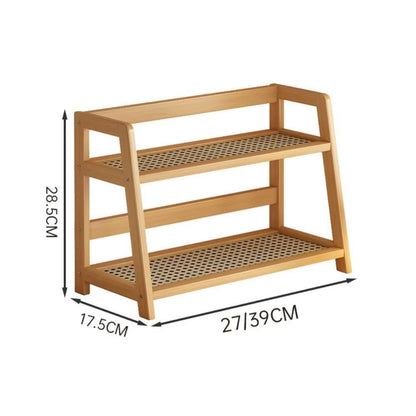 NaturalWood Rattan Desktop Organizer  Wooden Storage Shelf  Countertop Spice Rack 3