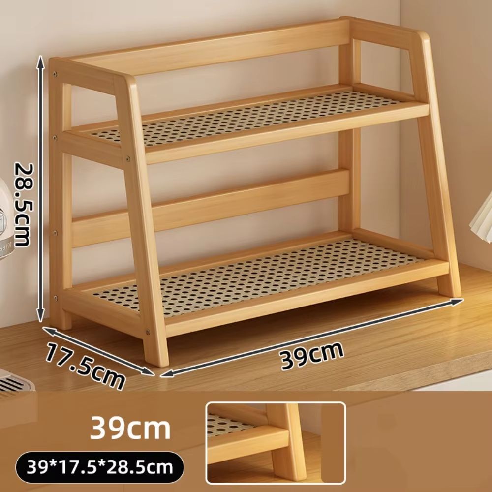 NaturalWood Rattan Desktop Organizer  Wooden Storage Shelf  Countertop Spice Rack 7