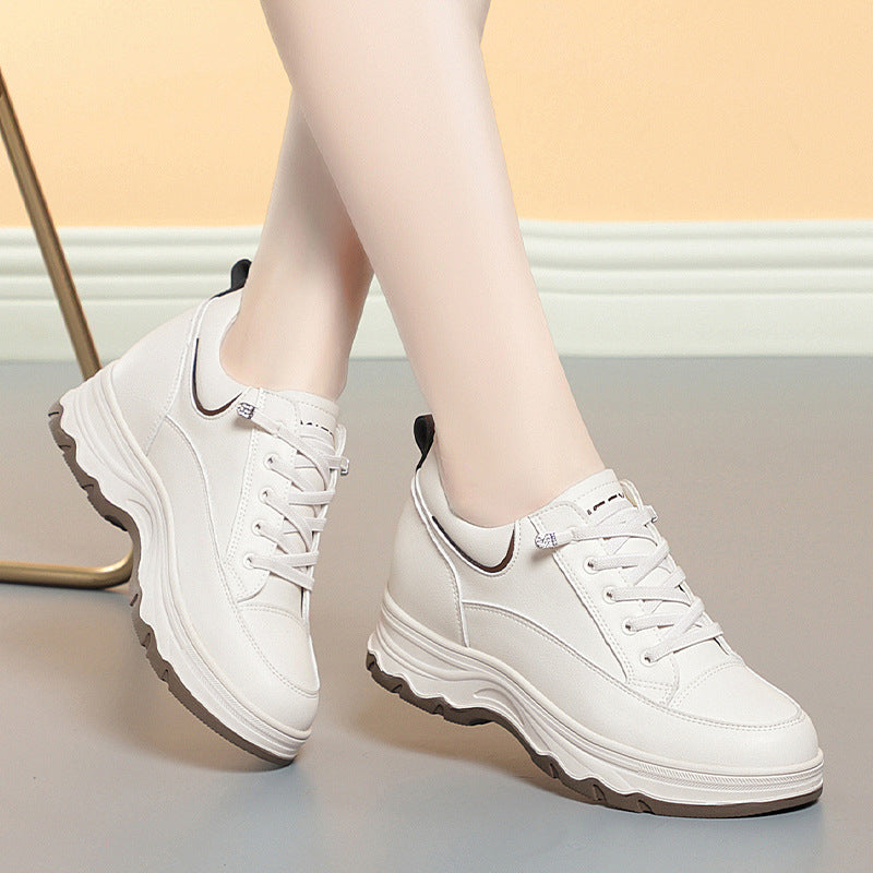 New Spring Autumn Comfortable Soft Leather Running Sneakers Fashion Chunky Casual Mother Shoes For  1