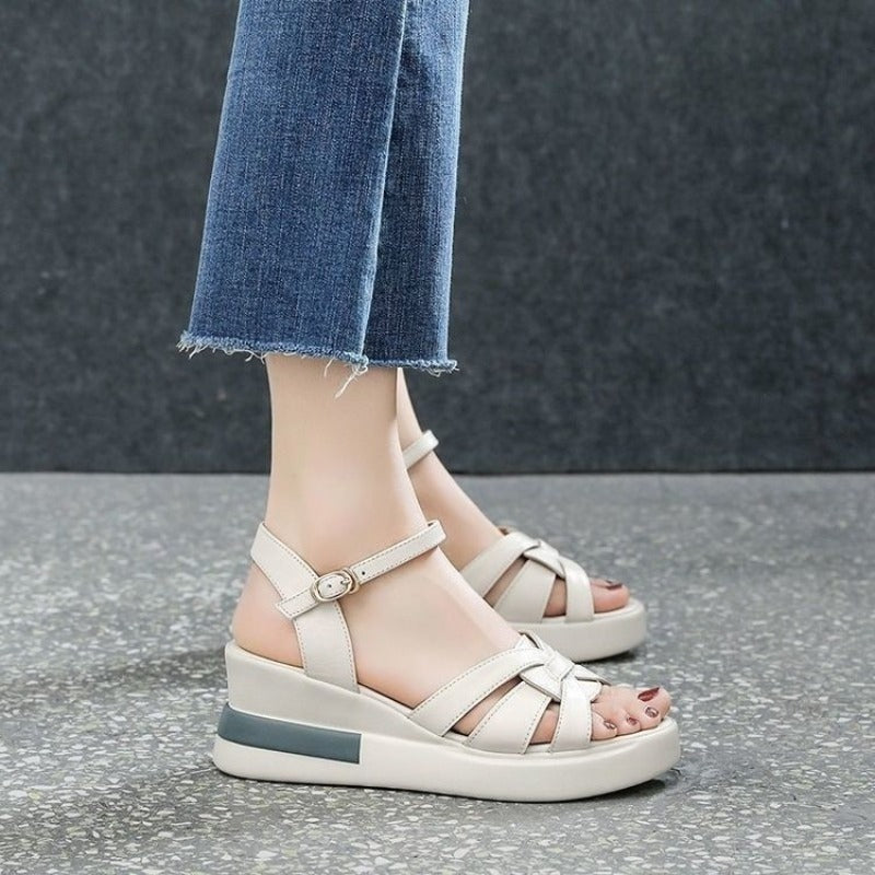 Fashion Comfortable Slope Heel Sandal Summer New Womens Casual Retro Hollow Button OpenToe Sandals  4