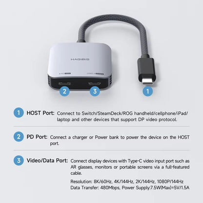 Hagibis USBC AR Glasses Adapter  Charge  Stream Hub For Rokid Xreal RayNeo Air And Switch 1