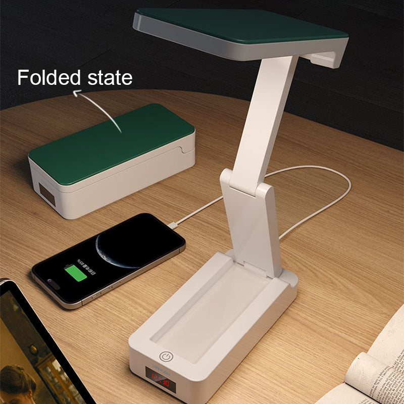 Energy Saving Rechargeable LED Reading Light, Portable Foldable Lamp With Clock
