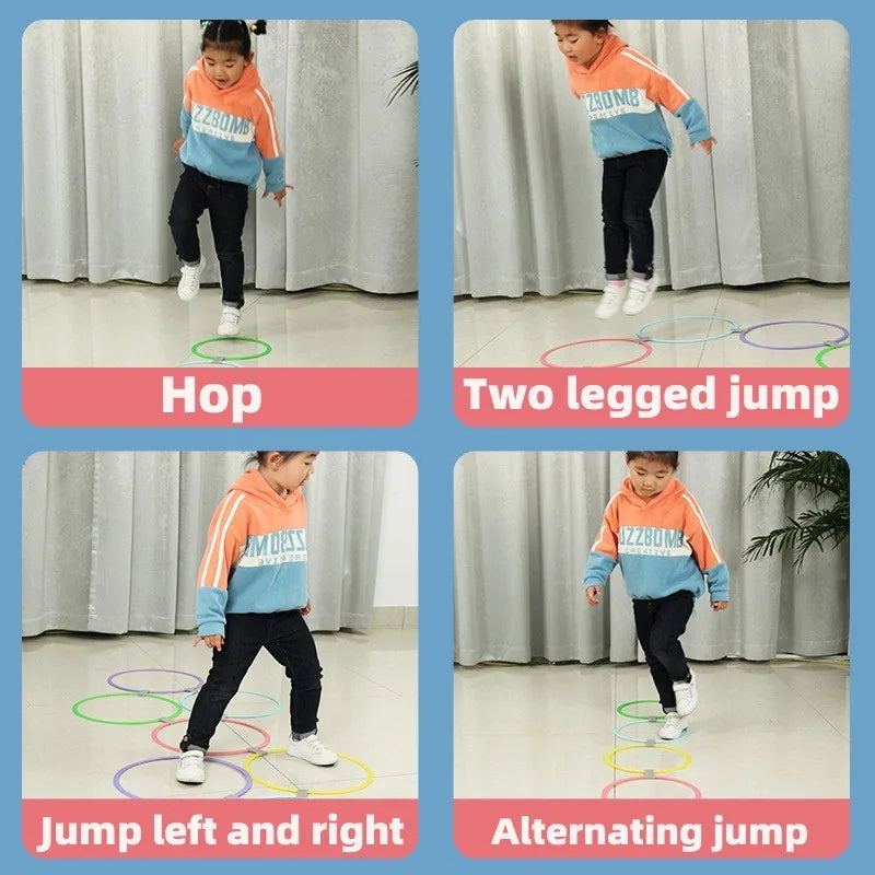 Outdoor Kids Funny Physical Training Toys,Sport Lattice Jump Ring Game,10Hoops with 10Connectors for Park Play Boys girl