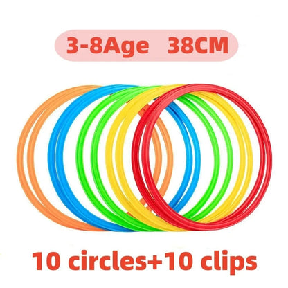 Outdoor Kids Funny Physical Training Toys,Sport Lattice Jump Ring Game,10Hoops with 10Connectors for Park Play Boys girl