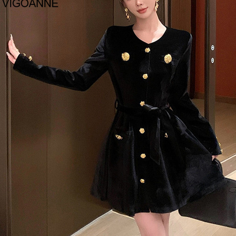 Elegant Black Velvet Dress, Sexy Tight Short Dress, Korean Style Long Sleeve, Lady Evening Party Dress for Spring Autumn