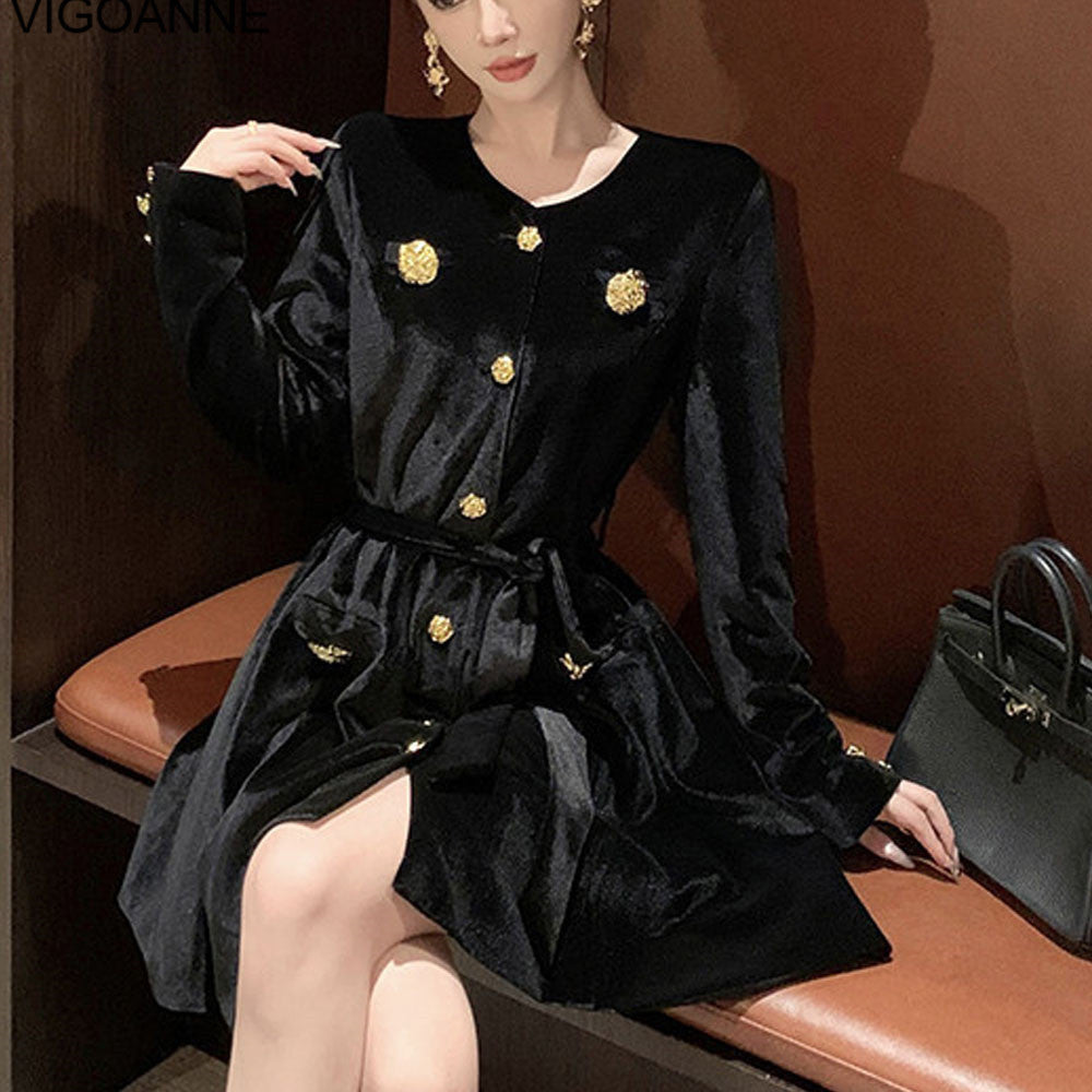 Elegant Black Velvet Dress, Sexy Tight Short Dress, Korean Style Long Sleeve, Lady Evening Party Dress for Spring Autumn