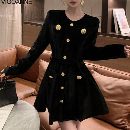 Elegant Black Velvet Dress, Sexy Tight Short Dress, Korean Style Long Sleeve, Lady Evening Party Dress for Spring Autumn