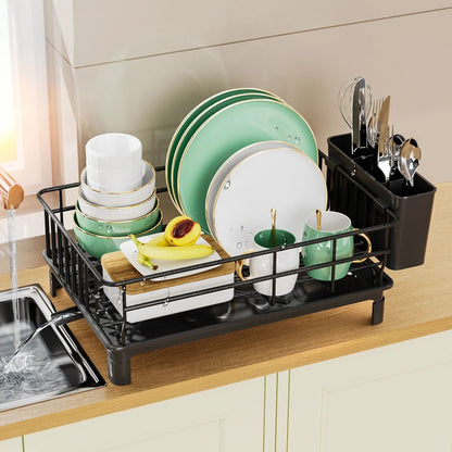 Dish Draining Rack Countertop Storage Rack With Cutlery And Cup Holder 1