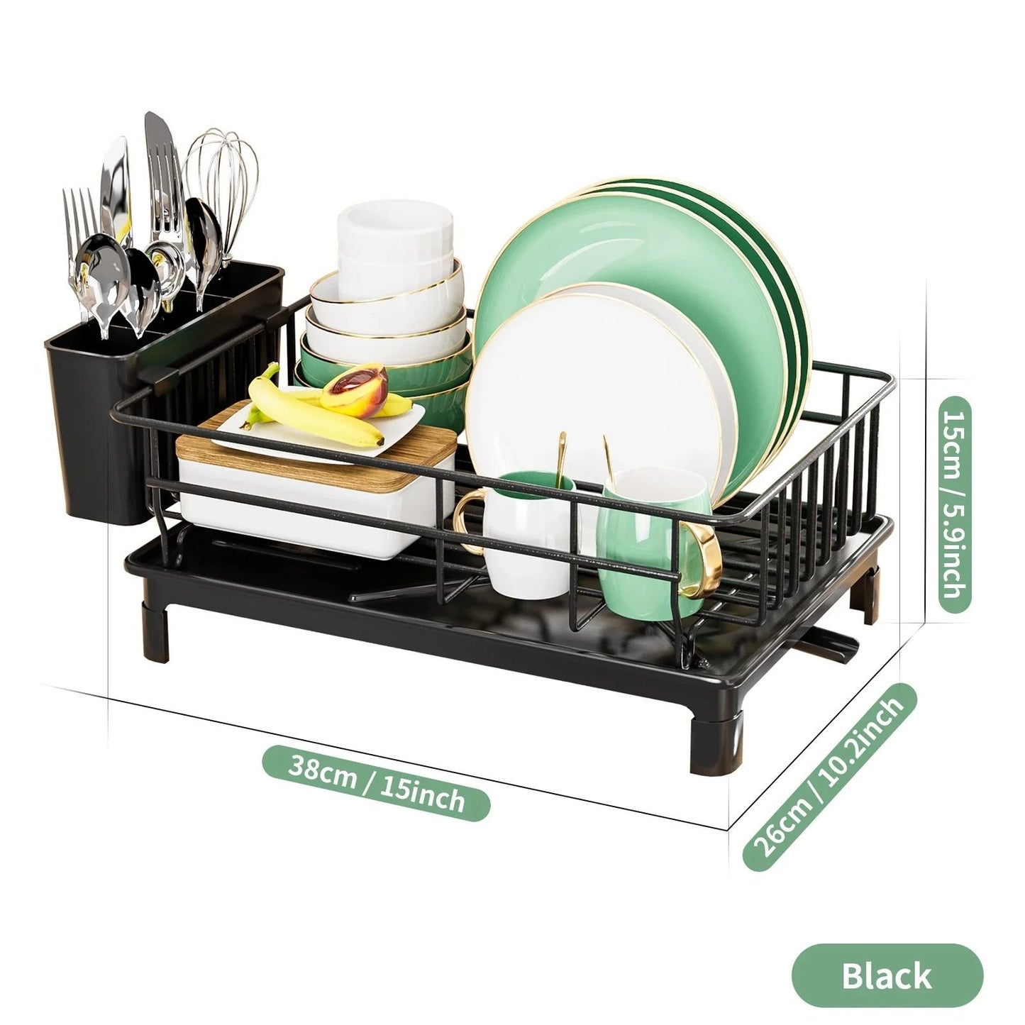 Dish Draining Rack Countertop Storage Rack With Cutlery And Cup Holder 2