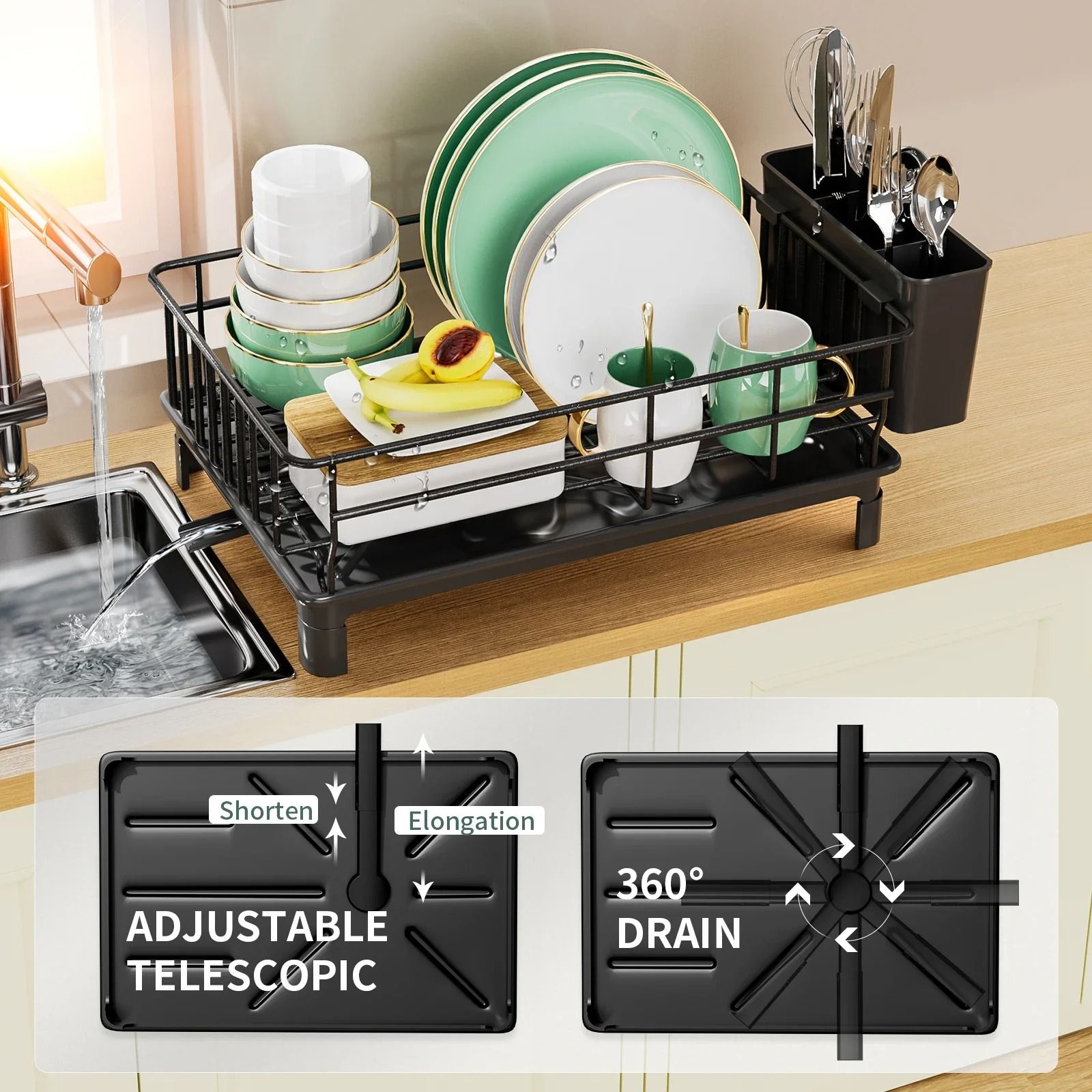 Dish Draining Rack Countertop Storage Rack With Cutlery And Cup Holder 4