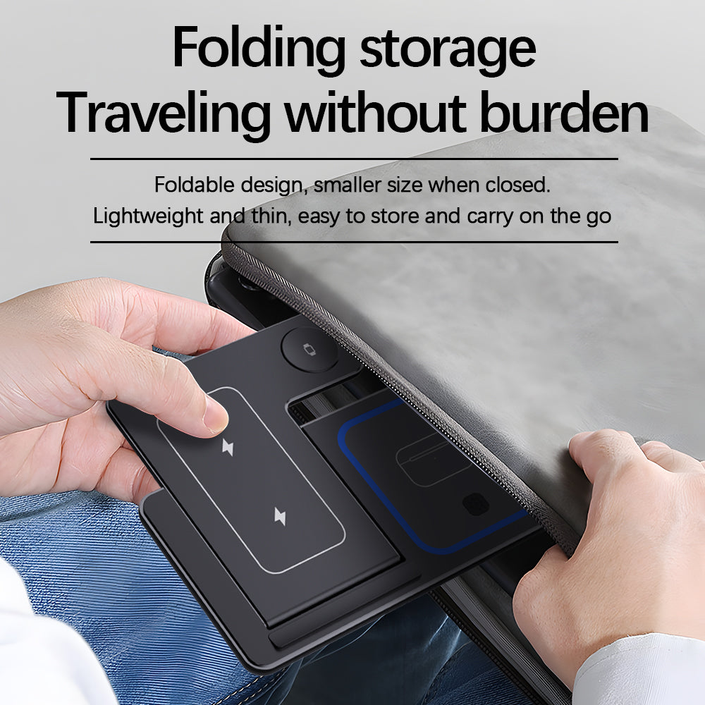 3 in 1 Foldable Charging Station, 30W LED Fast Wireless Charger Stand for iPhone Apple Watch 9 8 7 6 5 AirPods Pro