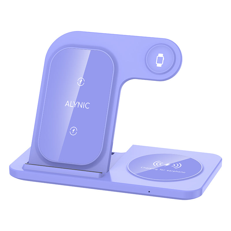 3 in 1 Foldable Charging Station, 30W LED Fast Wireless Charger Stand for iPhone Apple Watch 9 8 7 6 5 AirPods Pro