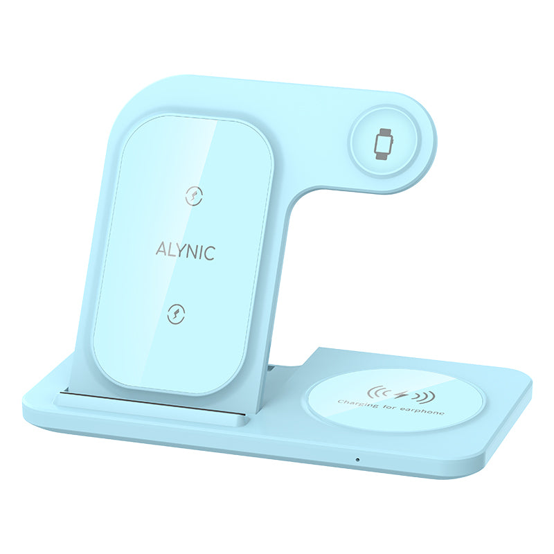 3 in 1 Foldable Charging Station, 30W LED Fast Wireless Charger Stand for iPhone Apple Watch 9 8 7 6 5 AirPods Pro