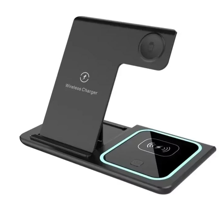 3 in 1 Foldable Charging Station, 30W LED Fast Wireless Charger Stand for iPhone Apple Watch 9 8 7 6 5 AirPods Pro