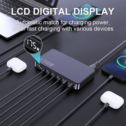 175W GaN USBC Charger 6Port Desktop PD Fast Charger LED Display 1